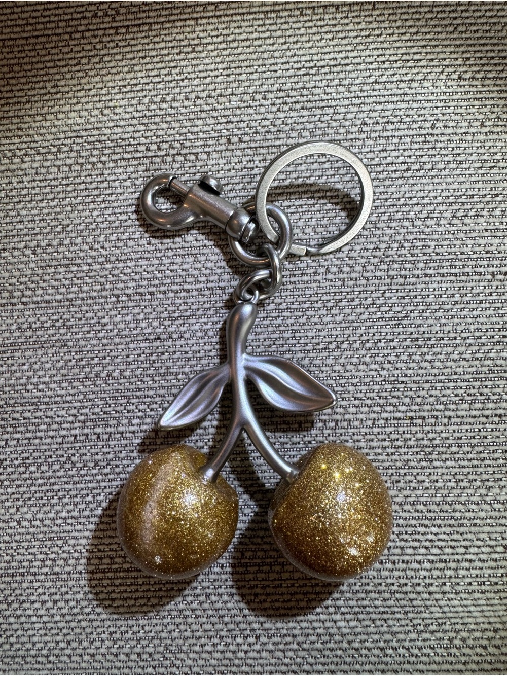 Gold Glitter Cherry Bag Charm Keychain- Sparkle Two-tone